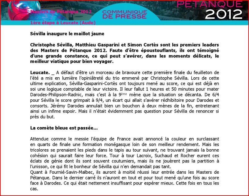 Masters de Pétanque 2012  1ère étape à Leucate (Aude)