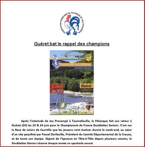Championnat de France Doublettes Seniors Guéret bat le rappel des champions Championnat de France Doublettes Seniors Guéret bat le rappel des champions