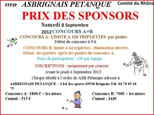 Prix des Sponsors du 8 Septemmbre 2012. Prix des Sponsors du 8 Septemmbre 2012.