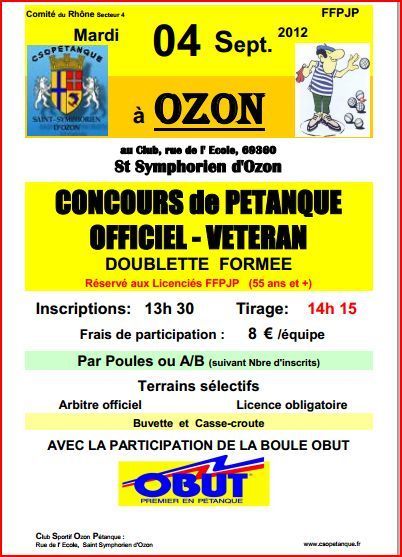 Mardi 04 septembre à OZON CONCOURS VETERANS Mardi 04 septembre à OZON CONCOURS VETERANS
