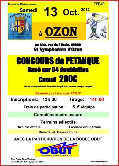 Concours de Pétanque organisé par le CS OZON Pétanque Concours de Pétanque organisé par le CS OZON Pétanque
