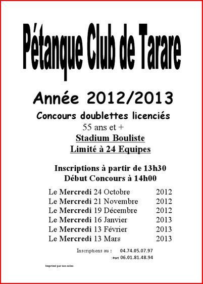 Concours vétérans 2012 /2013  Club de Tarare
