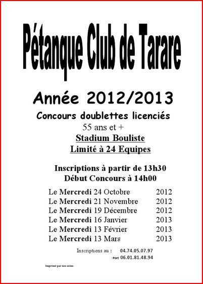 Concours vétérans 2012 /2013  Club de Tarare Concours vétérans 2012 /2013  Club de Tarare