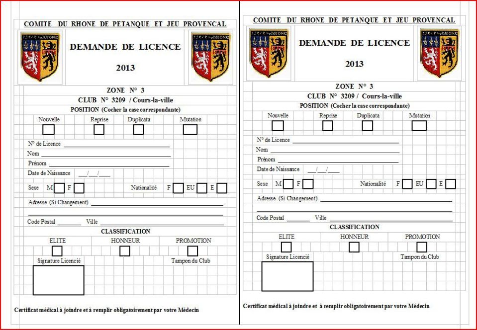 Info licences pétanque club Cours-la-ville 2013