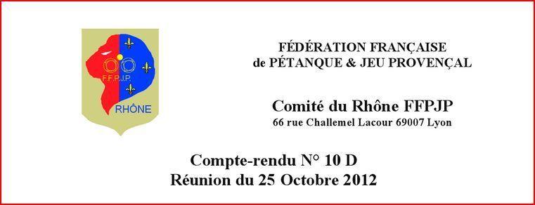 Compte-rendu N° 10 D Réunion du 25 Octobre 2012