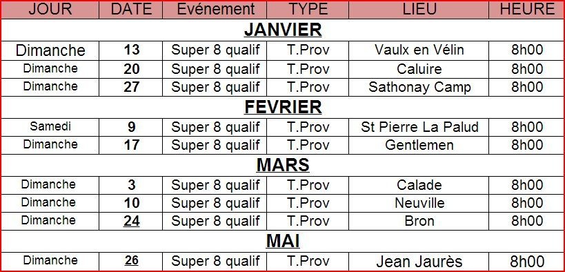 Calendrier Super 8 Provençal concours limités à 16 équipes Calendrier Super 8 Provençal concours limités à 16 équipes