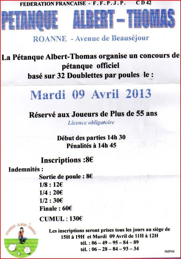 Doublettes vétérans organisé par Pétanque Albert Thomas Roanne Doublettes vétérans organisé par Pétanque Albert Thomas Roanne