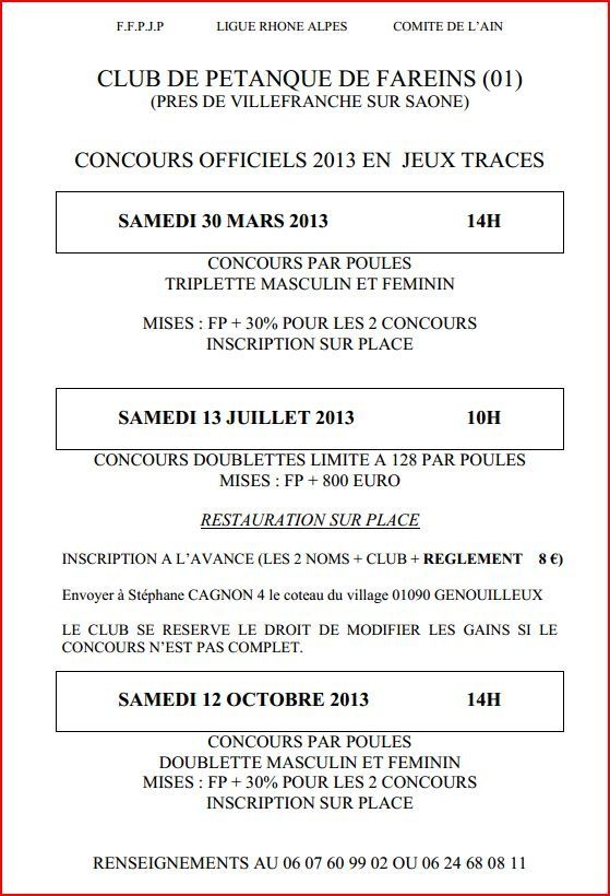 Annonce club de pétanque  de FAREINS Annonce club de pétanque  de FAREINS