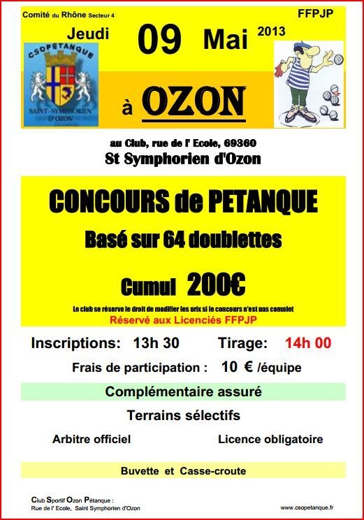 Concours CS OZON Pétanque du jeudi 09 Mai 2013