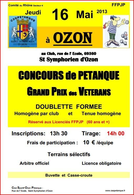 Concours CS OZON Pétanque du jeudi 16 Mai 2013