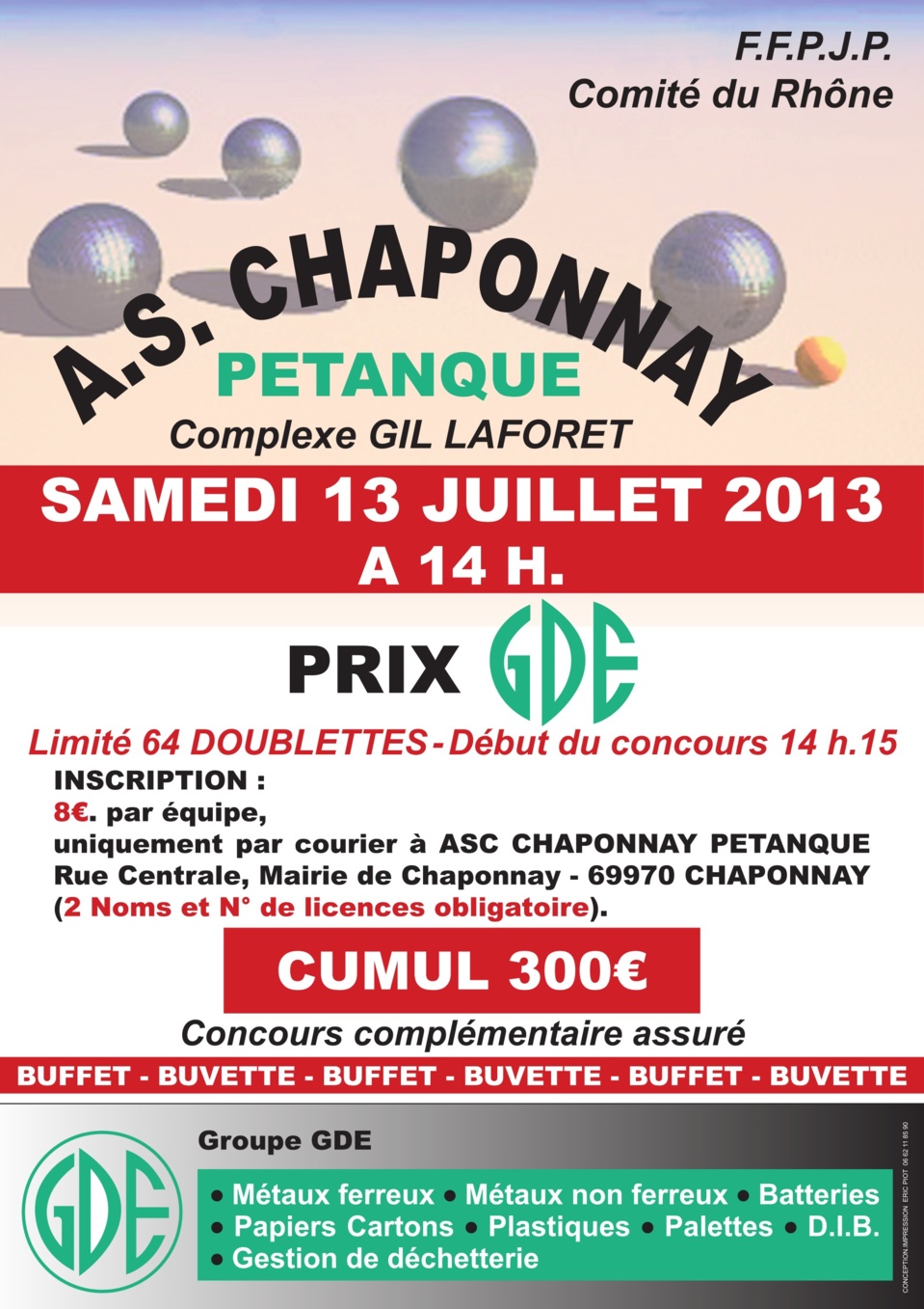 A.S CHAPONNAY Samedi 13 juillet