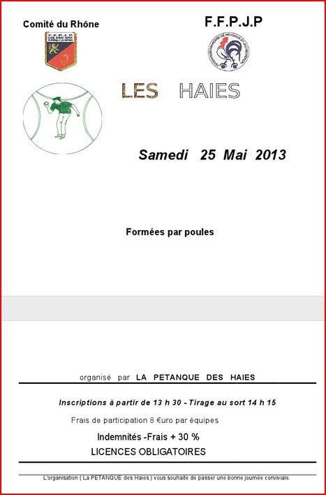 concours de 64 doublettes de la Pétanque des Haies