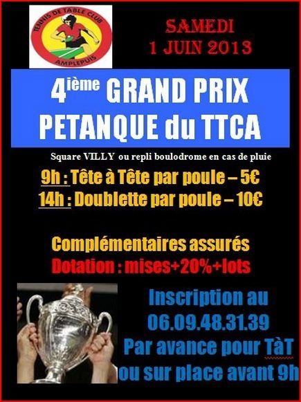 Concours du TTCA d'Amplepuis le samedi 01 juin 2013 Concours du TTCA d'Amplepuis le samedi 01 juin 2013