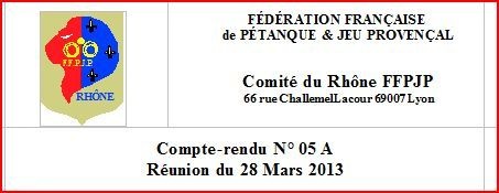 Compte-rendu N° 05 A Réunion du 28 Mars 2013