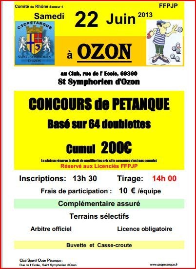 Concours de Pétanque CS OZON samedi 22 juin 2013 
