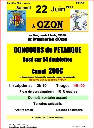 Concours de Pétanque CS OZON samedi 22 juin 2013  Concours de Pétanque CS OZON samedi 22 juin 2013