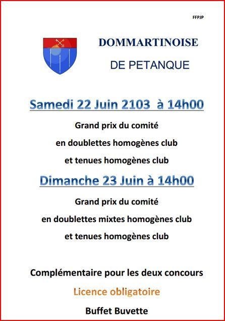 Concours DOMMARTINOISE Samedi 22 Juin 2103 et Dimanche 23 Juin