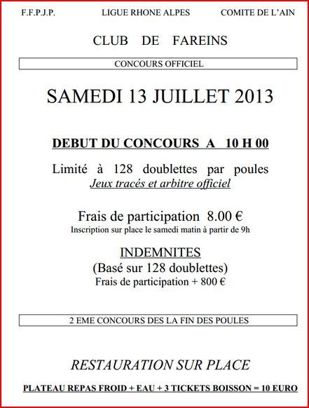 SAMEDI 13 JUILLET 2013 CLUB    DE    FAREINS SAMEDI 13 JUILLET 2013 CLUB    DE    FAREINS
