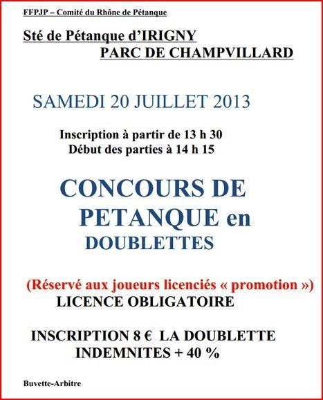 Irigny concours réservé aux 'promotions' Samedi	 20 Juillet 2013