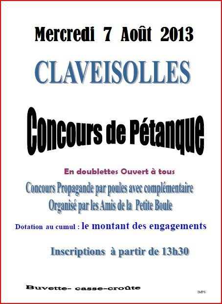 Concours Amis de la petite boule de CLAVEISOLLES mercredi 7 août 2013