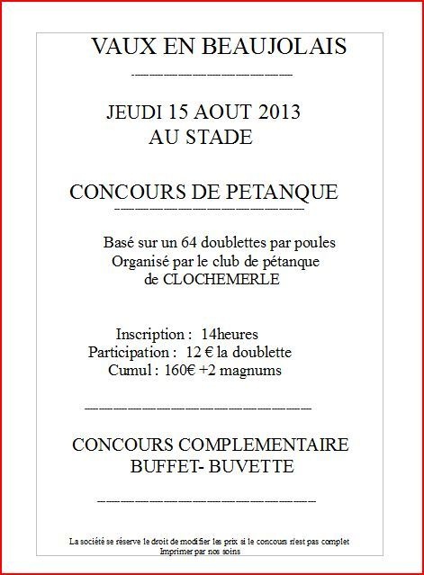 Concours de pétanque jeudi 15 août 2013  Clochemerle Concours de pétanque jeudi 15 août 2013  Clochemerle
