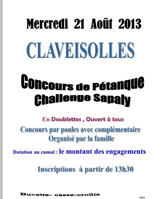 Concours Claveisolles Mercredi 21 Août 2013 Challenge Sapaly Concours Claveisolles Mercredi 21 Août 2013 Challenge Sapaly