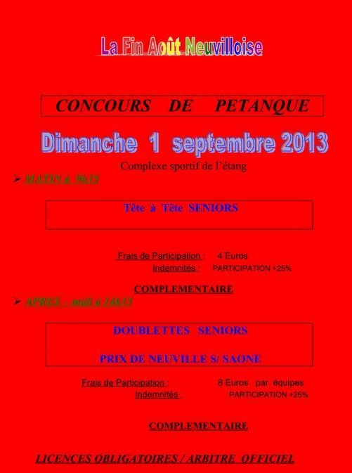 Concours à Neuville sur Saône dimanche 1 septembre 2013 Concours à Neuville sur Saône dimanche 1 septembre 2013
