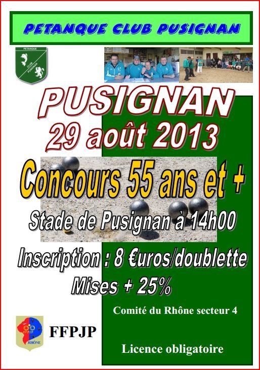 Concours Pusignan 55 et + jeudi 29 août 2013
