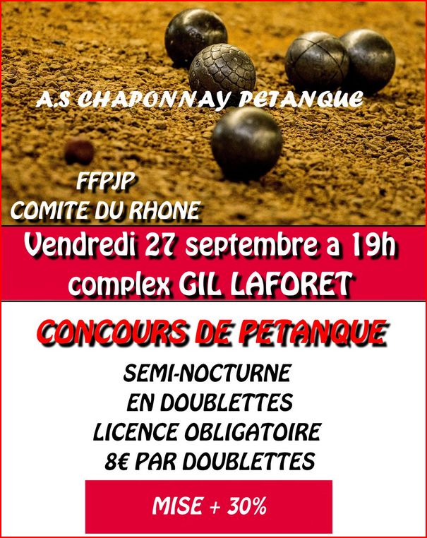 Concours semi nocturne organise par le club de Chaponnay Pétanque le 27/09/2013 Concours semi nocturne organise par le club de Chaponnay Pétanque le 27/09/2013