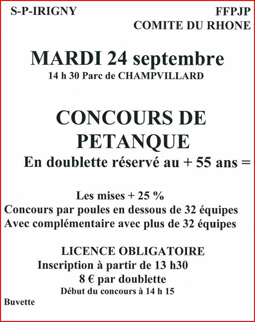 Concours vétérans + 55 ans Mardi 24/09/2013 à Irigny