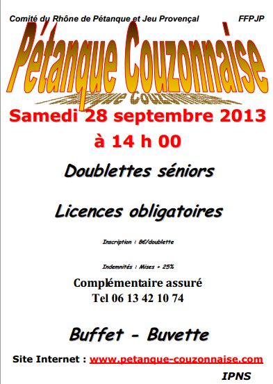 Concours doublette à Couzon Samedi 28 septembre 2013