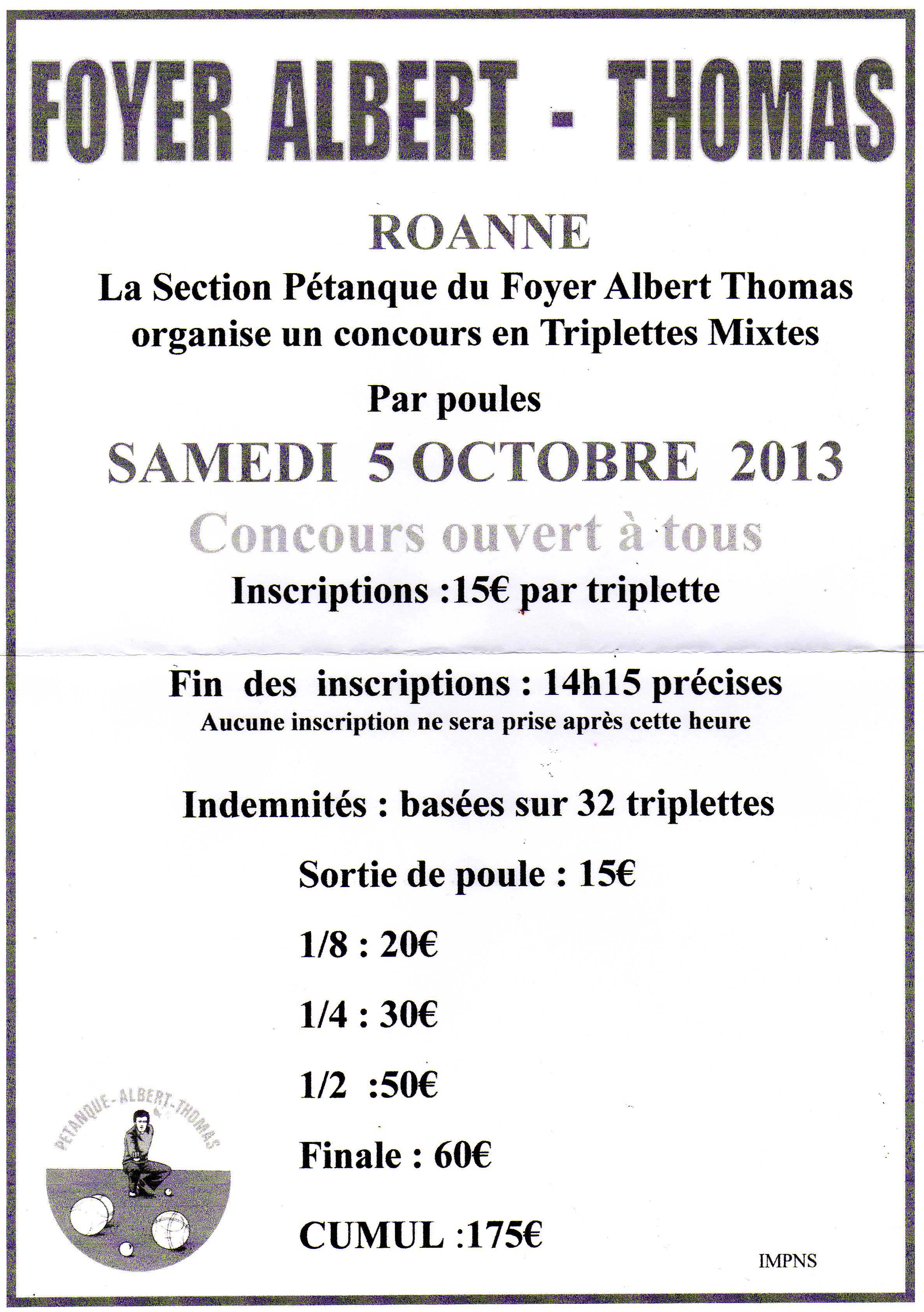 Concours foyer Albert Thomas samedi 5 octobre 2013 Concours foyer Albert Thomas samedi 5 octobre 2013