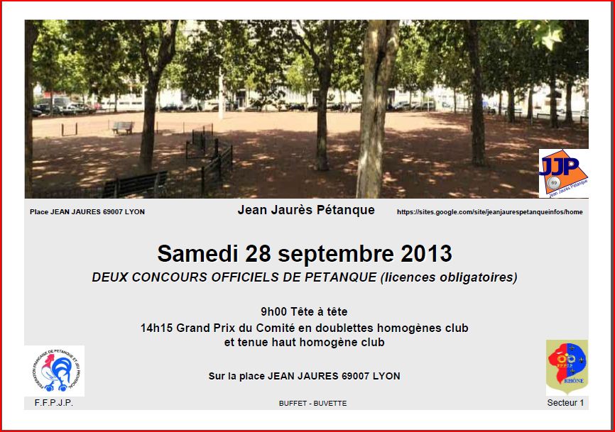 Affiche des deux concours officiels du 28/09/2013 du Jean Jaurès Pétanque Affiche des deux concours officiels du 28/09/2013 du Jean Jaurès Pétanque