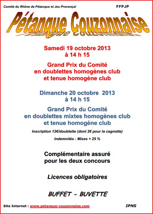 Concours GPCOM et GPMIX  à Couzon samedi 19 et dimanche 20 octobre 2013.