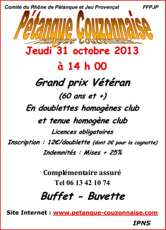 Grand prix vétéran jeudi 31 octobre 2013 Couzon 