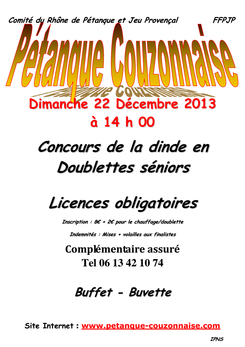 Concours sénior dimanche 22 décembre 2013 à 14h00 couzon au mont d'or