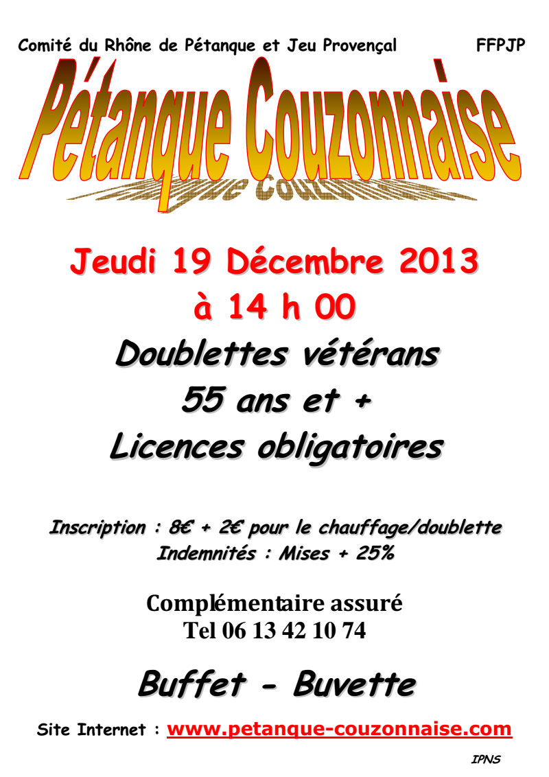 Concours vétérans jeudi 19 décembre 2013 à 14h00 couzon au mont d'or