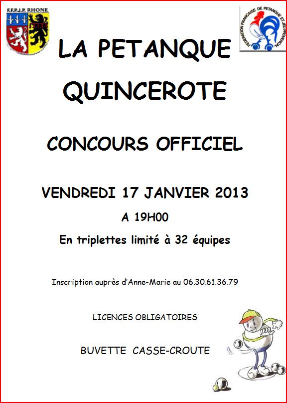 Concours en triplettes le vendredi 17 janvier 2014.