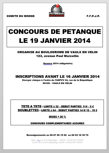 Concours le dimanche  19 janvier 2014 Vaulx en velin Concours le dimanche  19 janvier 2014 Vaulx en velin