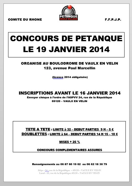 Concours le dimanche  19 janvier 2014 Vaulx en velin