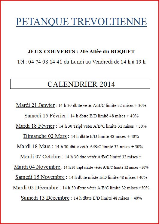 Concours seniors et vétérans en jeux couverts pour 2014 