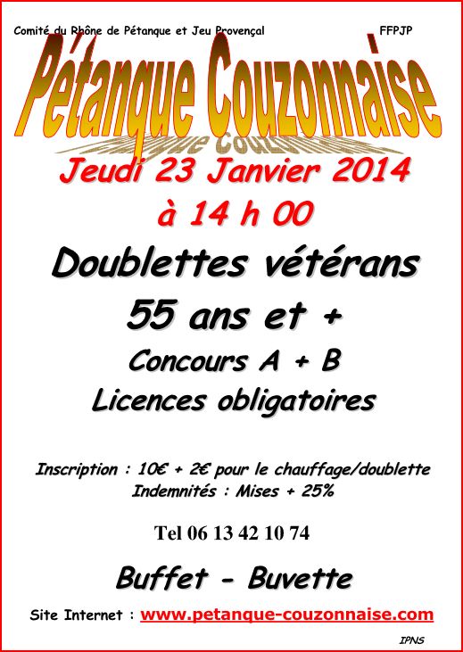 Concours vétérans 55ans et + jeudi 23 janvier 2014 Couzon