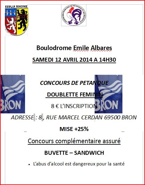 Concours club Bron Térraillon samedi 12 avril 2014