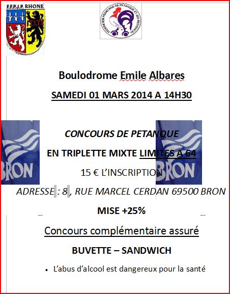 Concours samedi 01 mars 2014 Bron Triplette mixte