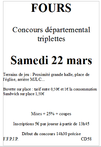 Concours triplettes à Fours le 22 mars 2014