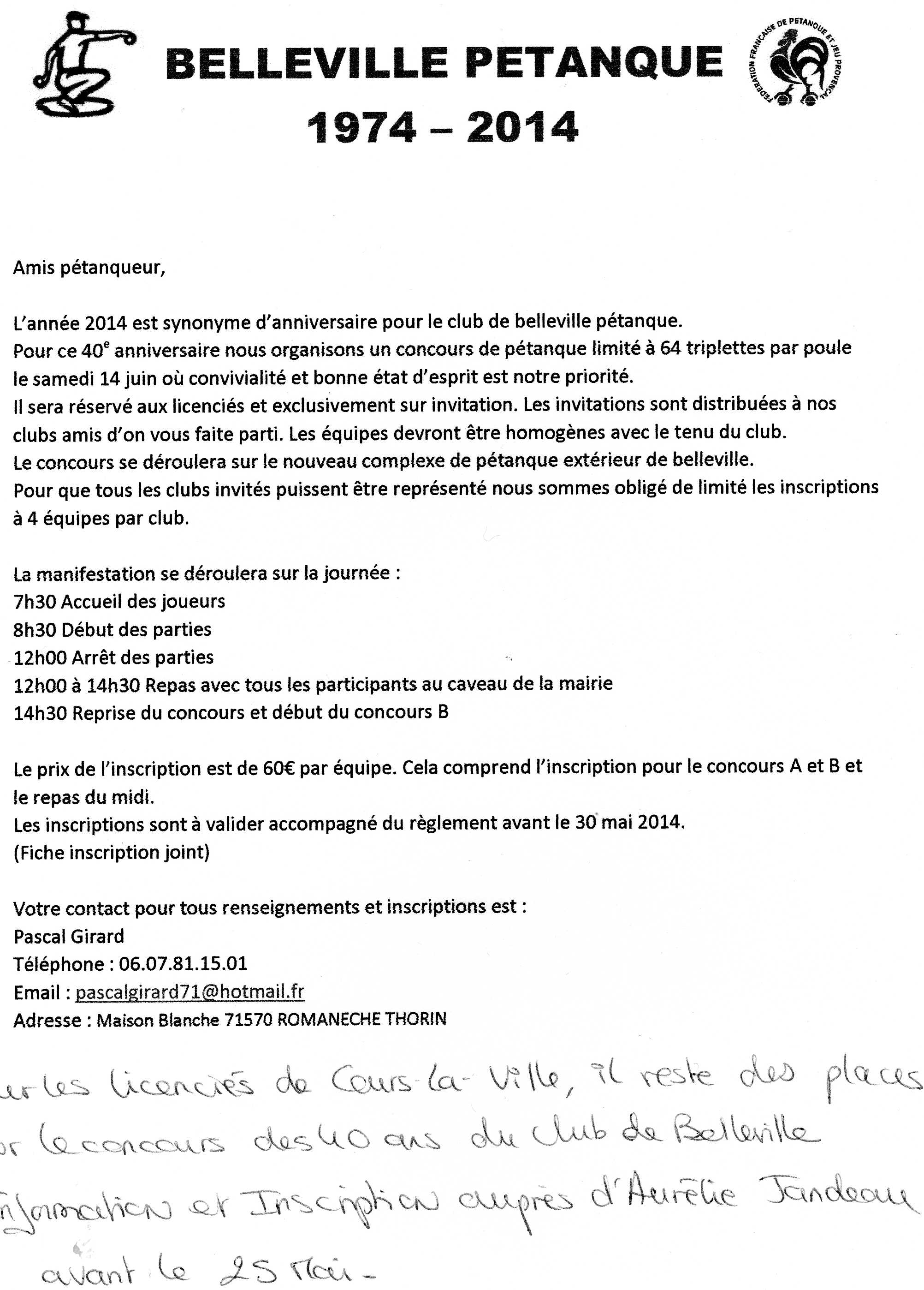 Belleville pétanque 1974- 2014 Belleville pétanque 1974- 2014