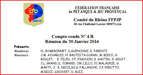 Compte-rendu N° 4 B Réunion du 30 Janvier 2014