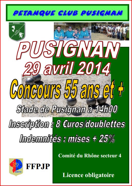 Concours 55 ans et +  à Pusignan ce mardi 29 avril 2014