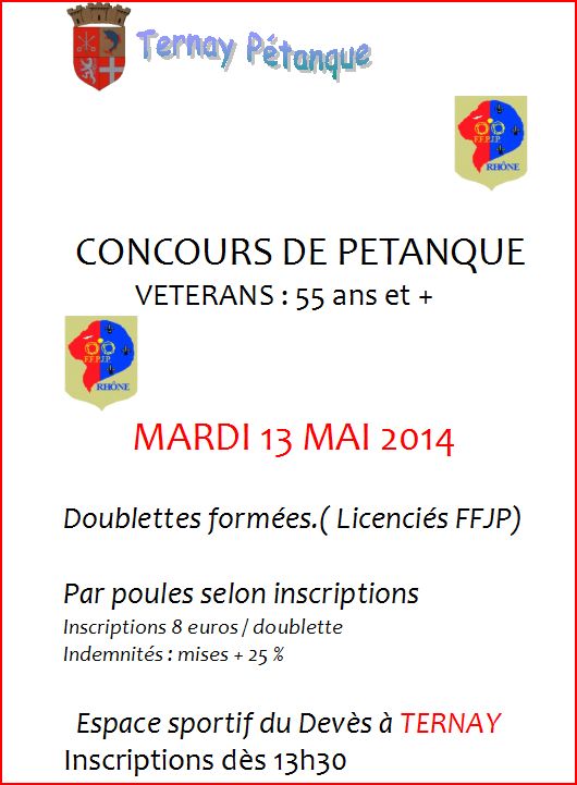 Concours vétérans Ternay 55 ans et + mardi 13 mai 2014