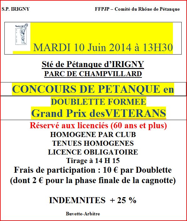 Concours GPV à Irigny parc de champvillard le 10/06/2014 ( Concours réservé au Senior de + 60 ans et en tenue homogène).